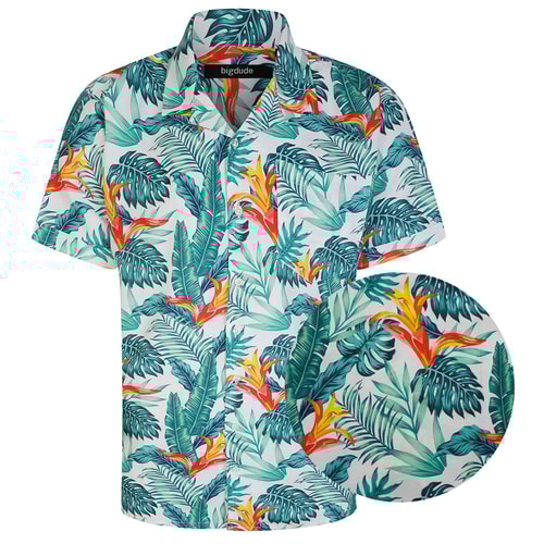 Bigdude Relaxed Collar Tropical Print Kurzarmhemd Multi